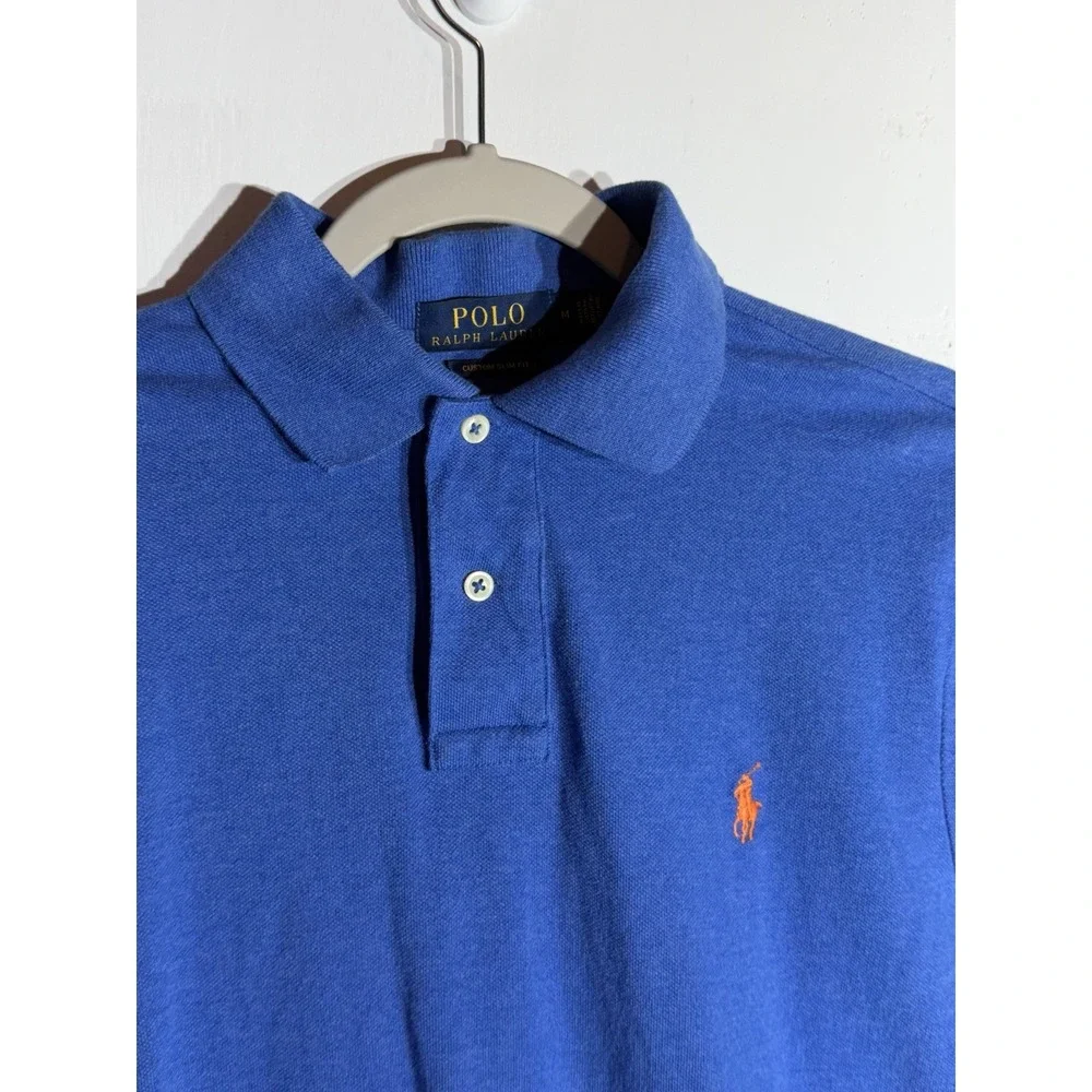 Polo Ralph Lauren Royal Blue- Orange Pony Cotton Mesh Shirt Custom Slim Fit-M